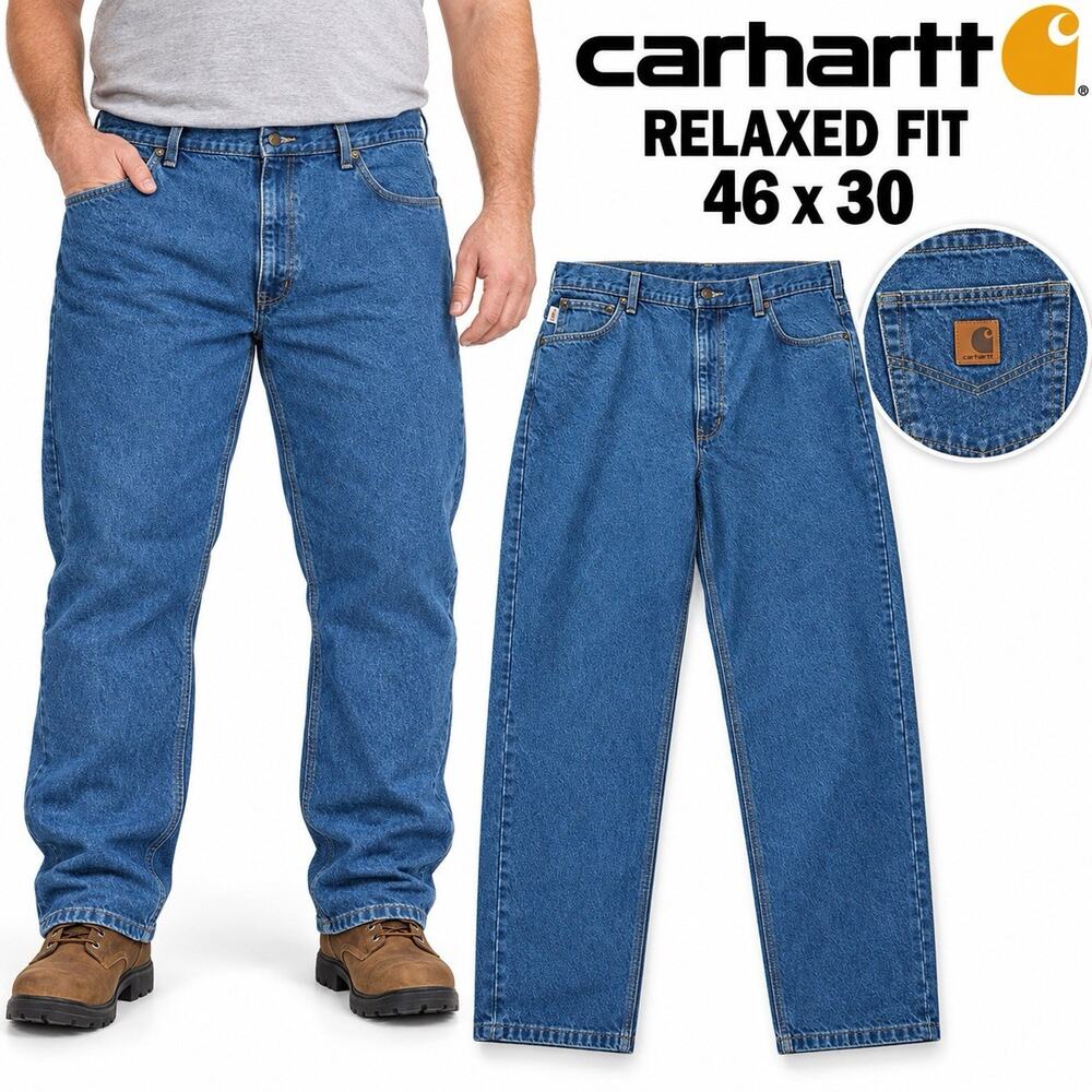 Carhartt Jeans Mens 46x30 Blue B17 DST Relaxed Fit Tapered Leg Denim Workwear